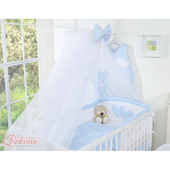 Stor myggnät till babysäng Chiffon hjärtan blå rutig