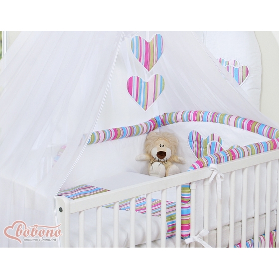 Stor myggnät till babysäng Chiffon hjärtan lila ränder