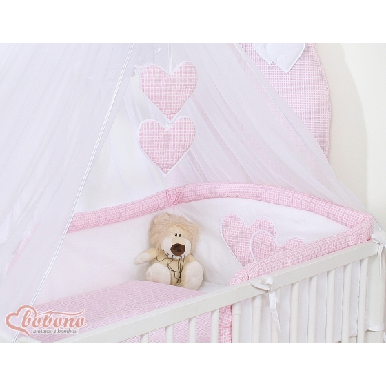 Stor myggnät till babysäng Chiffon hjärtan rosa rutig