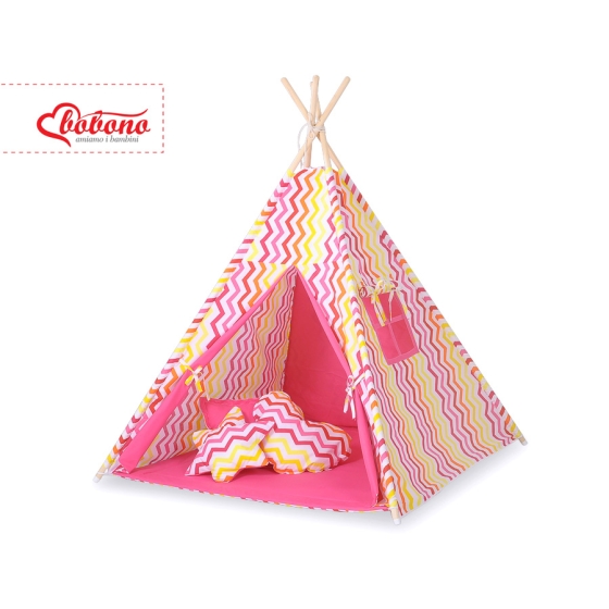 Tipi Lektält med lekmatta - Chevron pink-yellow