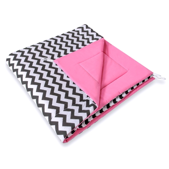 Tipi Lektält med lekmatta - Chevron Svart/rosa