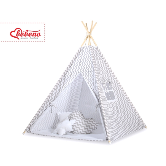 Tipi Lektält med lekmatta med dekorfjädrar Chevron grå