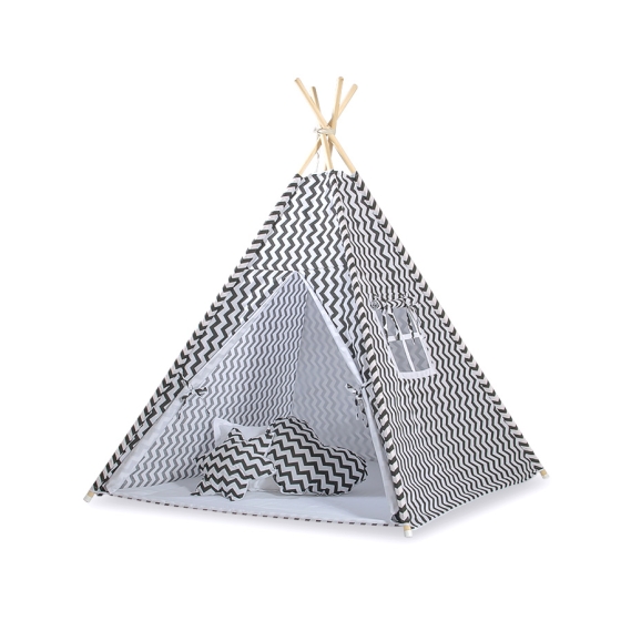 Tipi Lektält med lekmatta och dekorfjädrar- Chevron black