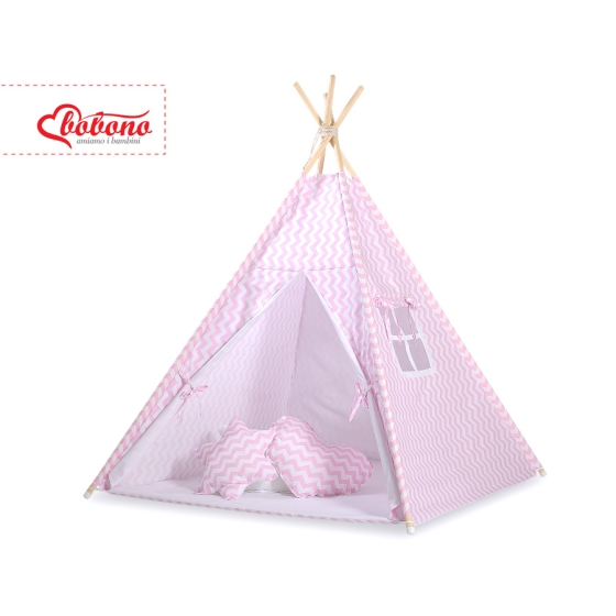 Tipi Lektält med lekmatta och dekorfjädrar-Chevron rosa