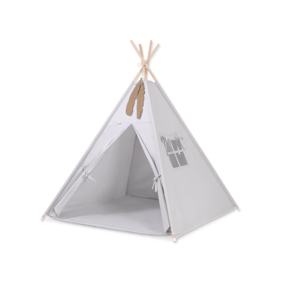 Tipi Lektält med lekmatta och dekorfjädrar-grå