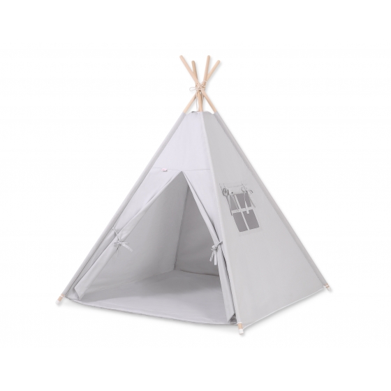 Tipi Lektält med lekmatta och dekorfjädrar-grå