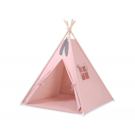 Tipi Lektält med lekmatta och dekorfjädrar- pastel rosa