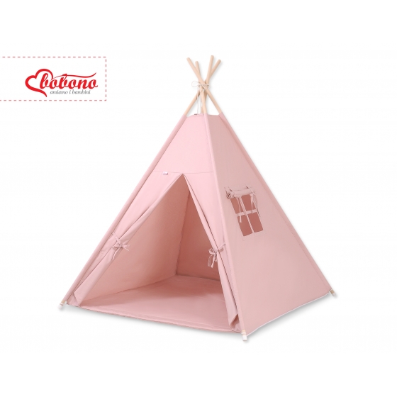 Tipi Lektält med lekmatta och dekorfjädrar- pastel rosa