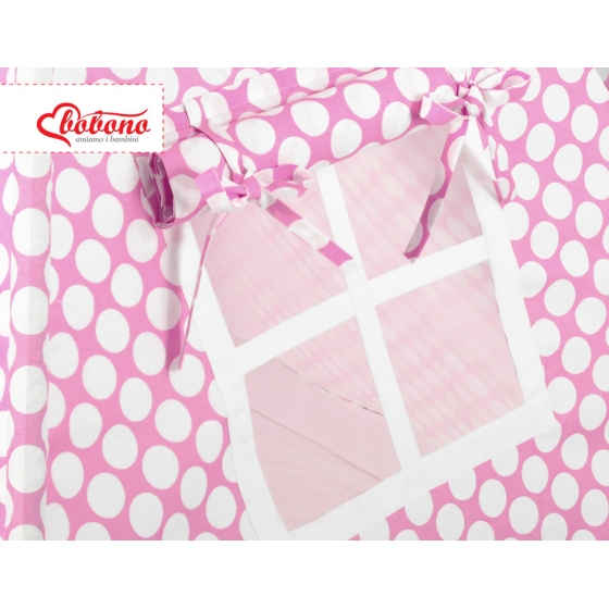 Tipi Lektält med lekmatta och dekorfjädrar- rosa med Vita Prickar