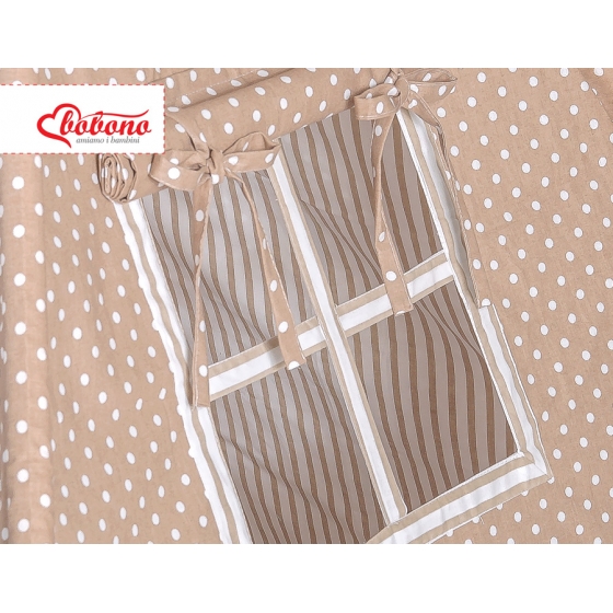 Tipi Lektält med lekmatta och dekorfjädrar- Vita Prickar på brown/beige ränder