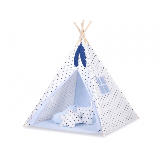 Tipi lektält och dekorfjädrar Black stjärnor/blå