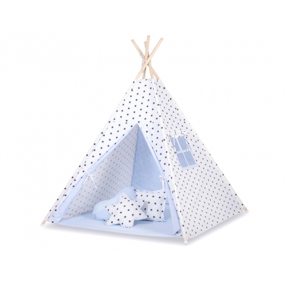 Tipi lektält och dekorfjädrar Black stjärnor/blå