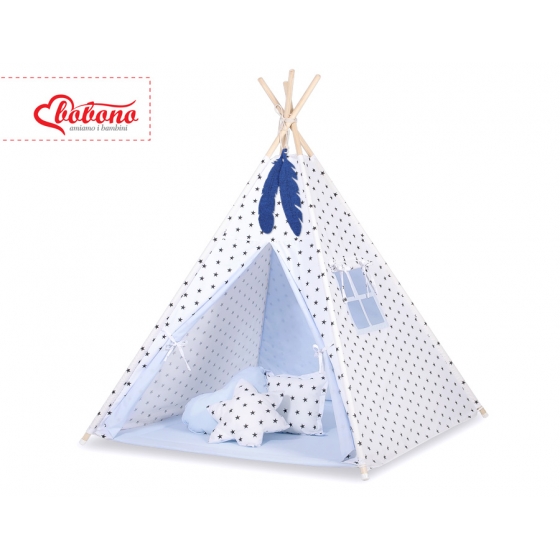 Tipi lektält och dekorfjädrar Black stjärnor/blå