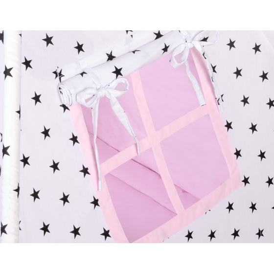 Tipi lektält och dekorfjädrar Black stjärnor/rosa