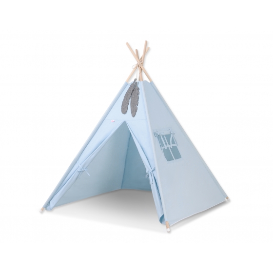 Tipi lektält och dekorfjädrar blau