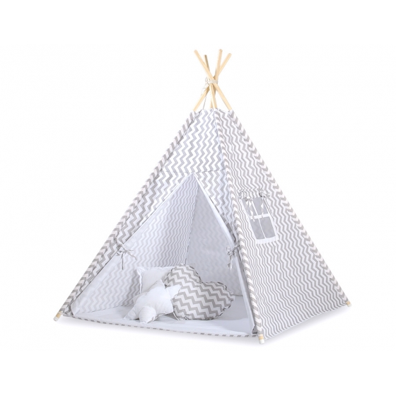 Tipi lektält och dekorfjädrar Chevron grå