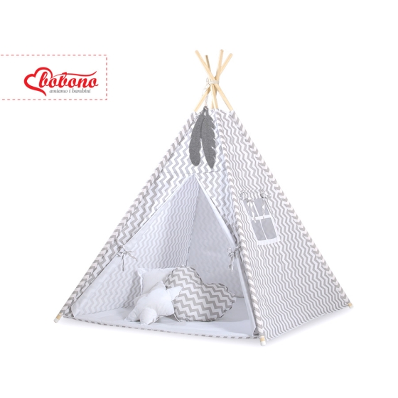 Tipi lektält och dekorfjädrar Chevron grå