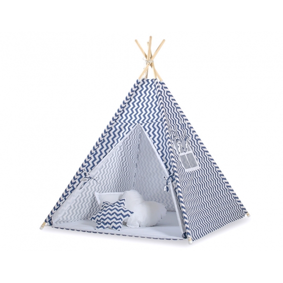 Tipi lektält och dekorfjädrar Chevron marinblå