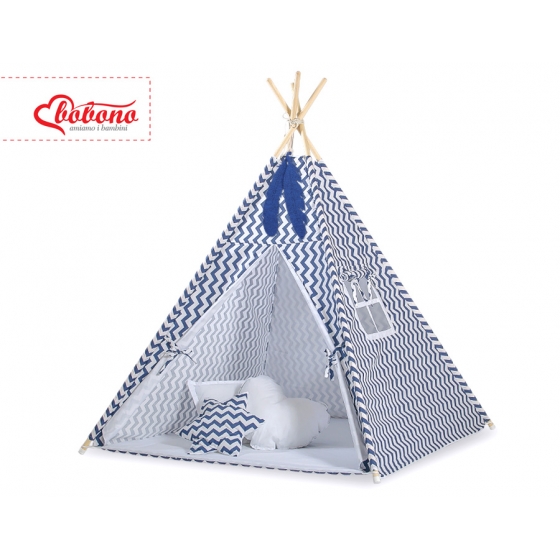 Tipi lektält och dekorfjädrar Chevron marinblå