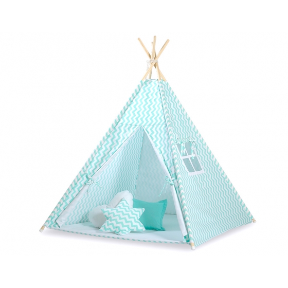 Tipi lektält och dekorfjädrar Chevron mynta