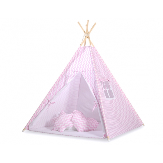 Tipi lektält och dekorfjädrar Chevron rosa