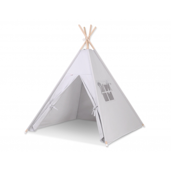Tipi lektält och dekorfjädrar grå