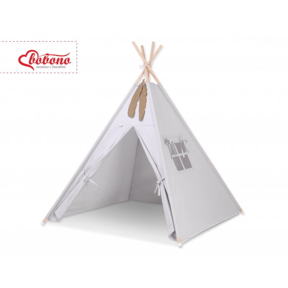 Tipi lektält och dekorfjädrar grå