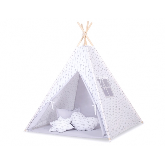 Tipi lektält och dekorfjädrar Grå Pilar