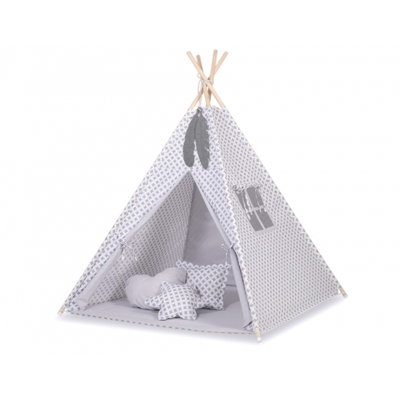 Tipi lektält och dekorfjädrar Gray cross pattern