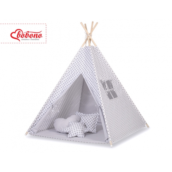 Tipi lektält och dekorfjädrar Gray cross pattern