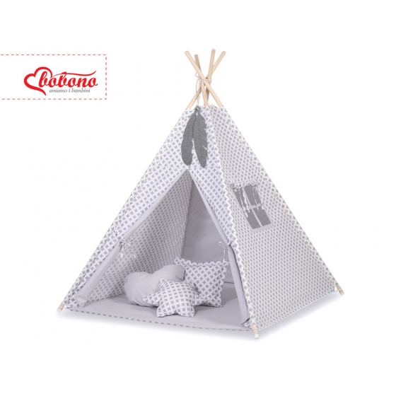 Tipi lektält och dekorfjädrar Gray cross pattern