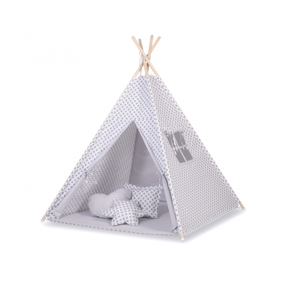 Tipi lektält och dekorfjädrar Gray cross pattern
