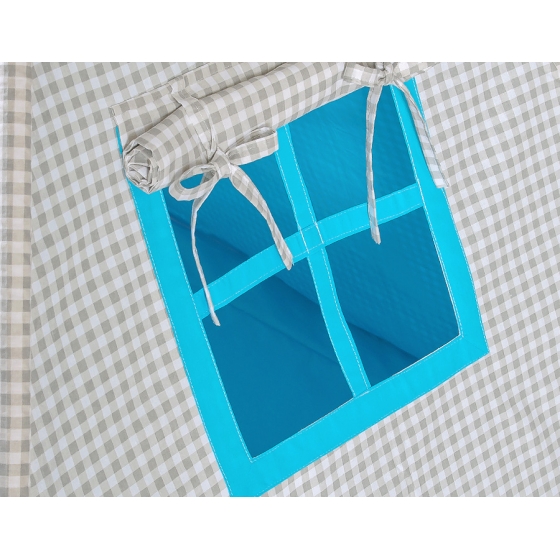 Tipi lektält och dekorfjädrar Grå checkered- turquoise