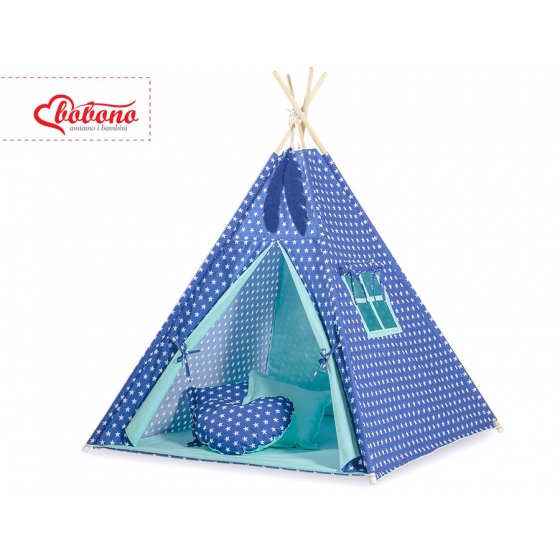 Tipi lektält och dekorfjädrar navy blå stjärnor