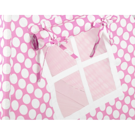 Tipi lektält och dekorfjädrar rosa med Vita Prickar