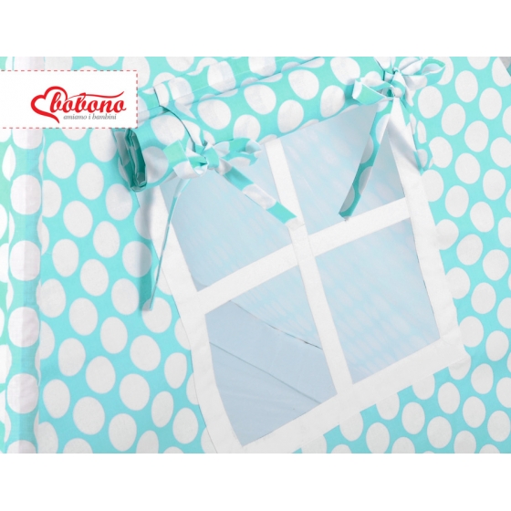 Tipi lektält och dekorfjädrar turquoise med Vita Prickar