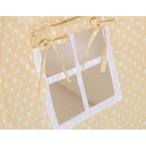 Tipi lektält och dekorfjädrar Vita Prickar på beige