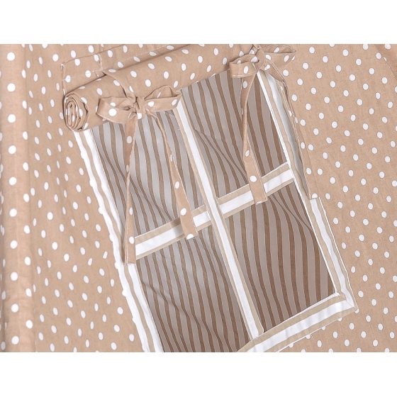 Tipi lektält och dekorfjädrar Vita Prickar på brown/beige ränder