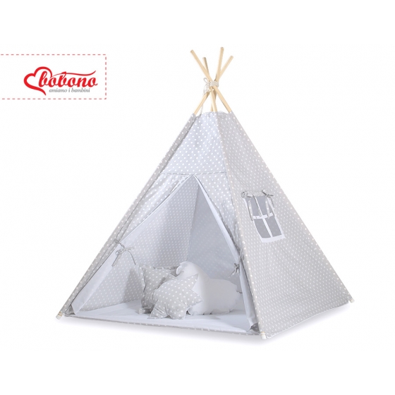 Tipi lektält och dekorfjädrar Vita Prickar på grå