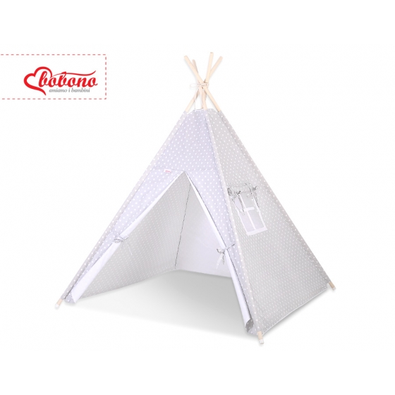 Tipi lektält och dekorfjädrar Vita Prickar på grå