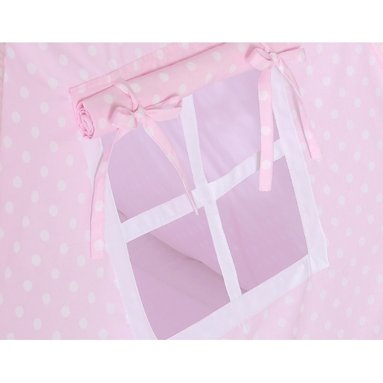 Tipi lektält och dekorfjädrar Vita Prickar på rosa
