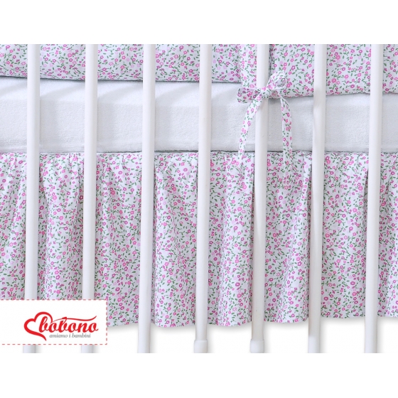 Volang / sängkappa till Babysäng 120x60cm- hjärtan rosa blommor