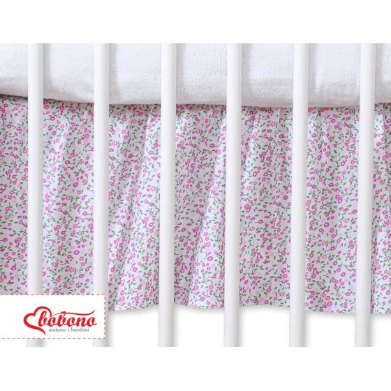 Volang / sängkappa till Babysäng 140x70cm- hjärtan rosa flowres