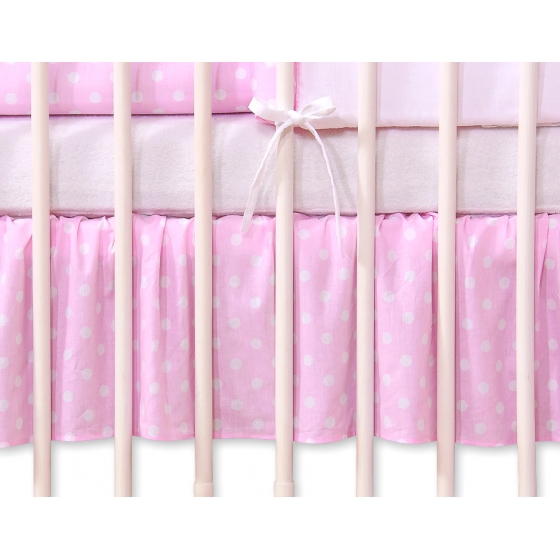 Volang / sängkappa till Babysäng 120x60cm- hjärtan Vita Prickar på rosa
