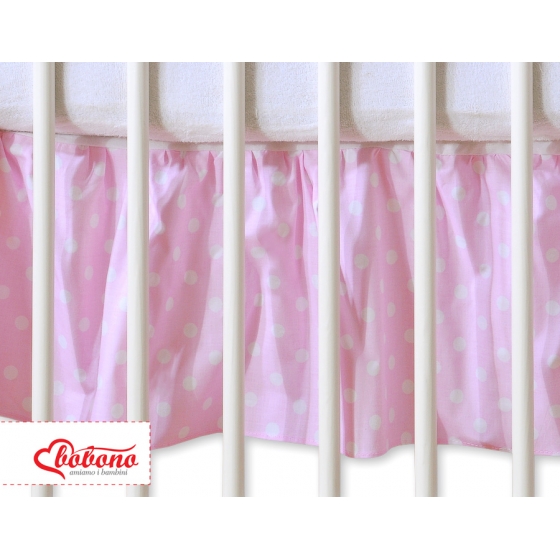 Volang / sängkappa till Babysäng 120x60cm- hjärtan Vita Prickar på rosa