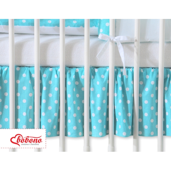Volang / sängkappa till Babysäng 120x60cm- hjärtan Vita Prickar på turquoise