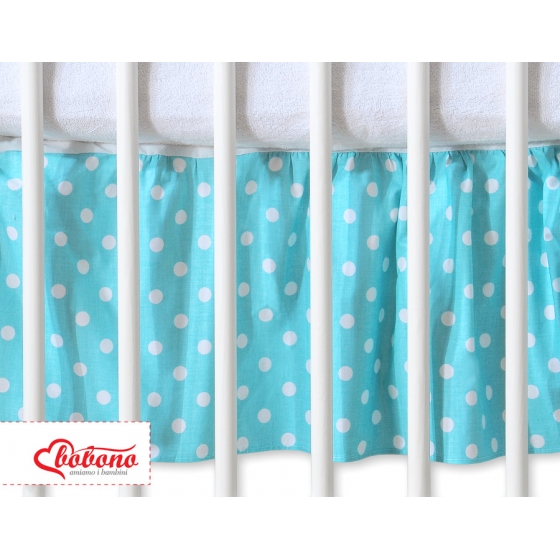 Volang / sängkappa till Babysäng 120x60cm- hjärtan Vita Prickar på turquoise